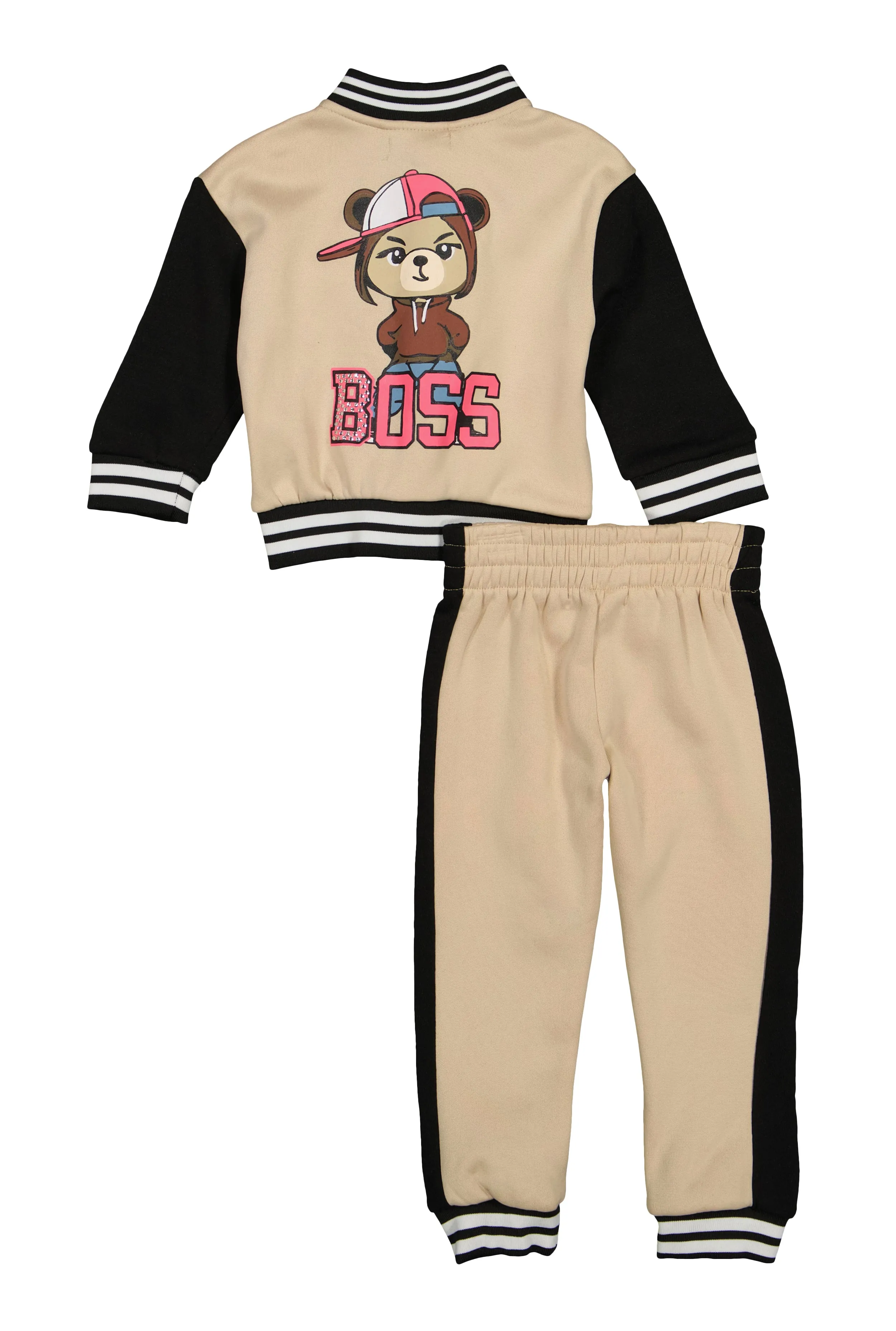 Toddler Girls Boss Bear Graphic Varsity Jacket and Joggers