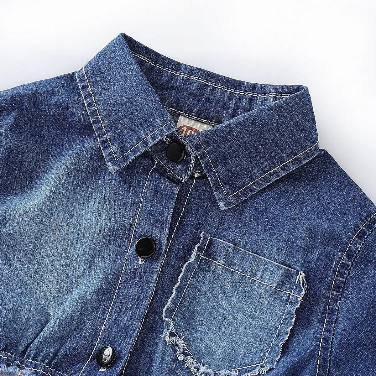 Toddler Girls Short Sleeve Denim Splice  Mesh Pleated Skirt