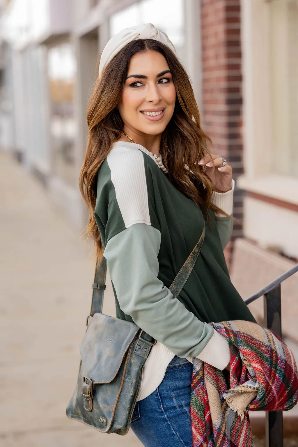 Tri Color Ribbed Trim Sweatshirt