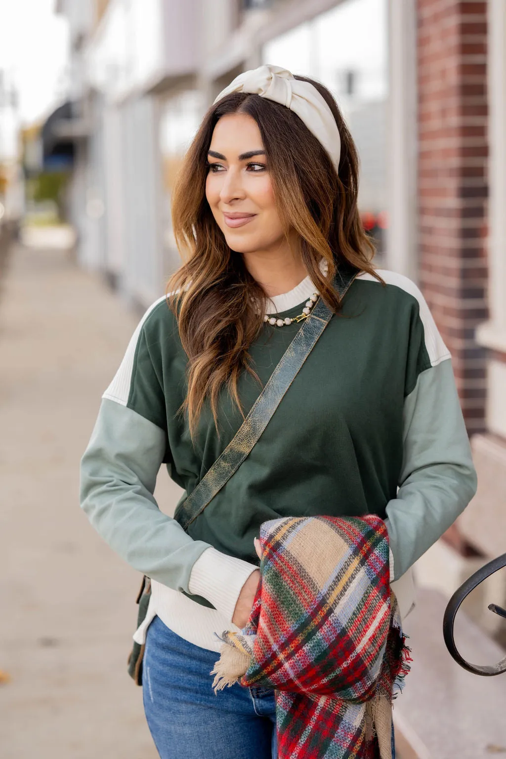 Tri Color Ribbed Trim Sweatshirt