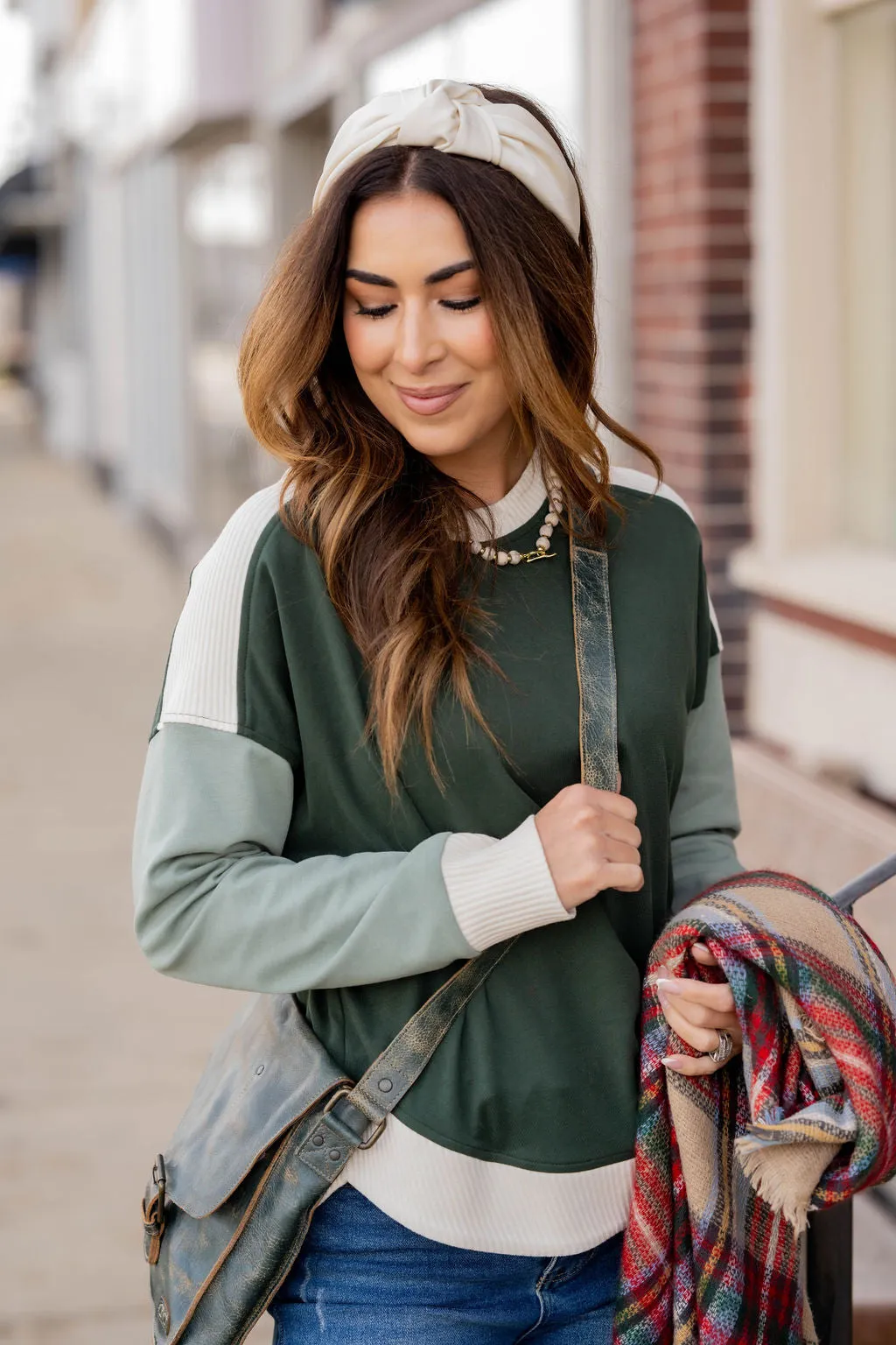 Tri Color Ribbed Trim Sweatshirt