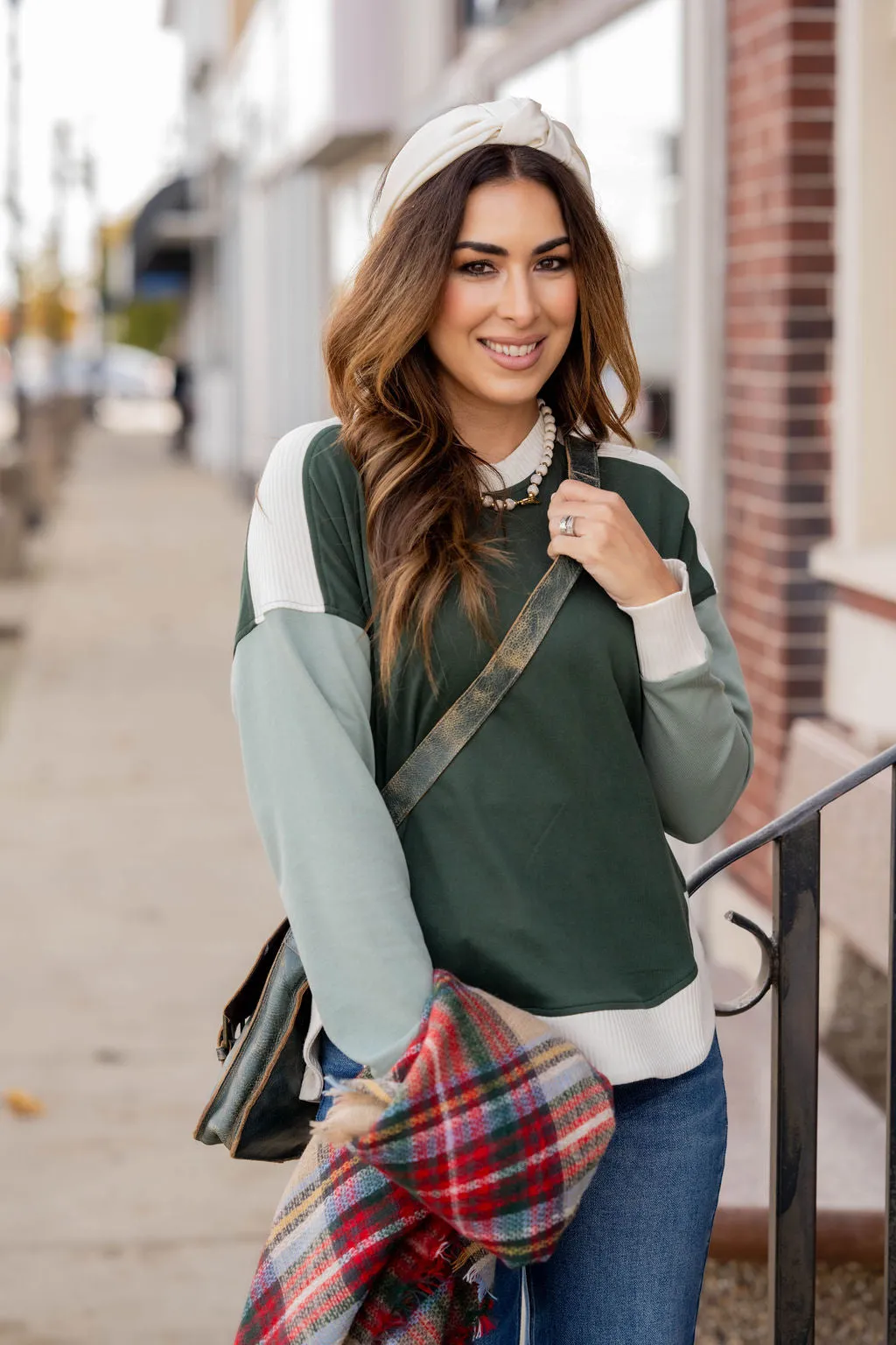 Tri Color Ribbed Trim Sweatshirt