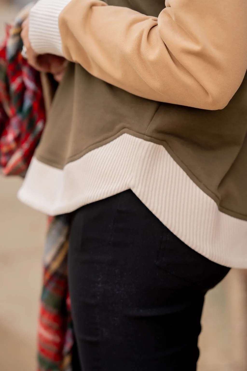 Tri Color Ribbed Trim Sweatshirt