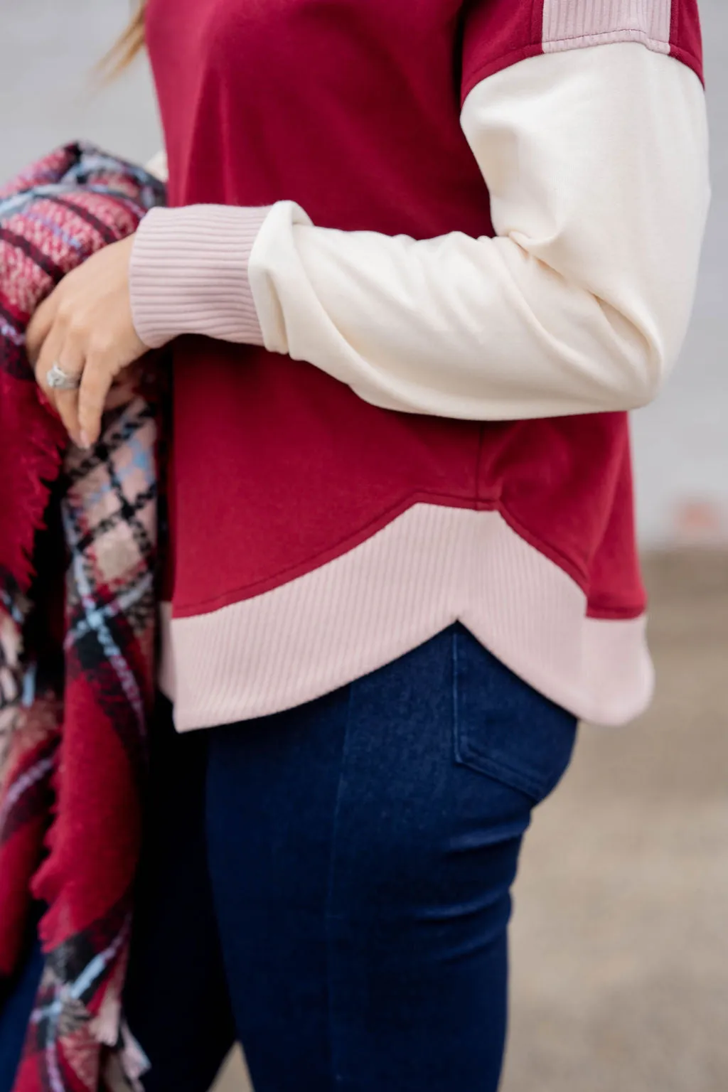 Tri Color Ribbed Trim Sweatshirt