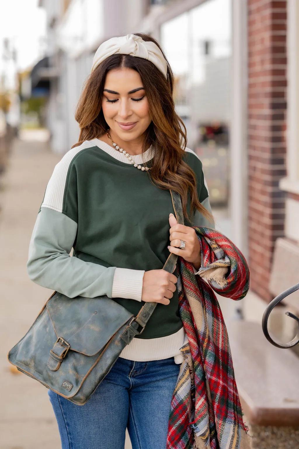 Tri Color Ribbed Trim Sweatshirt