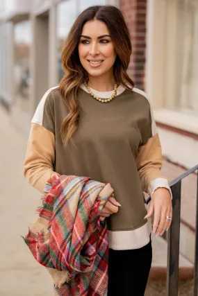 Tri Color Ribbed Trim Sweatshirt