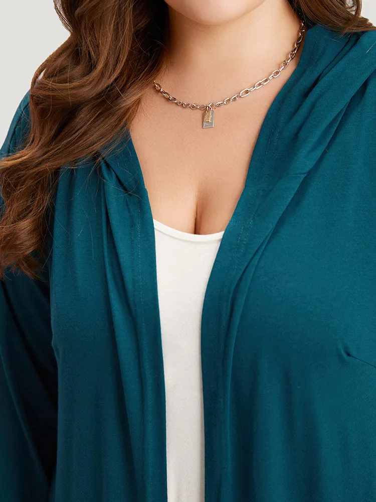 Tunic Plain Hooded Pocket Split Hem Kimono