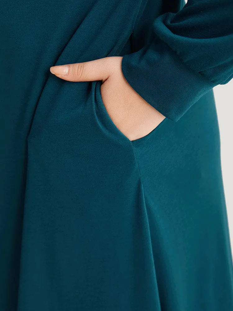 Tunic Plain Hooded Pocket Split Hem Kimono