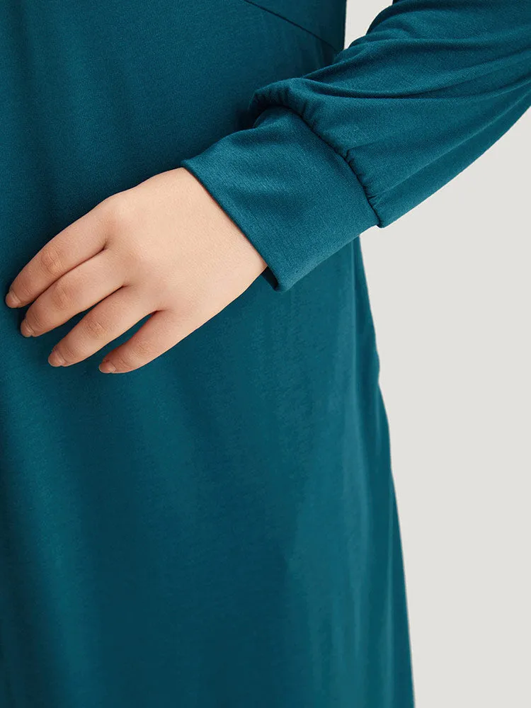 Tunic Plain Hooded Pocket Split Hem Kimono