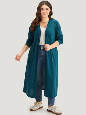 Tunic Plain Hooded Pocket Split Hem Kimono