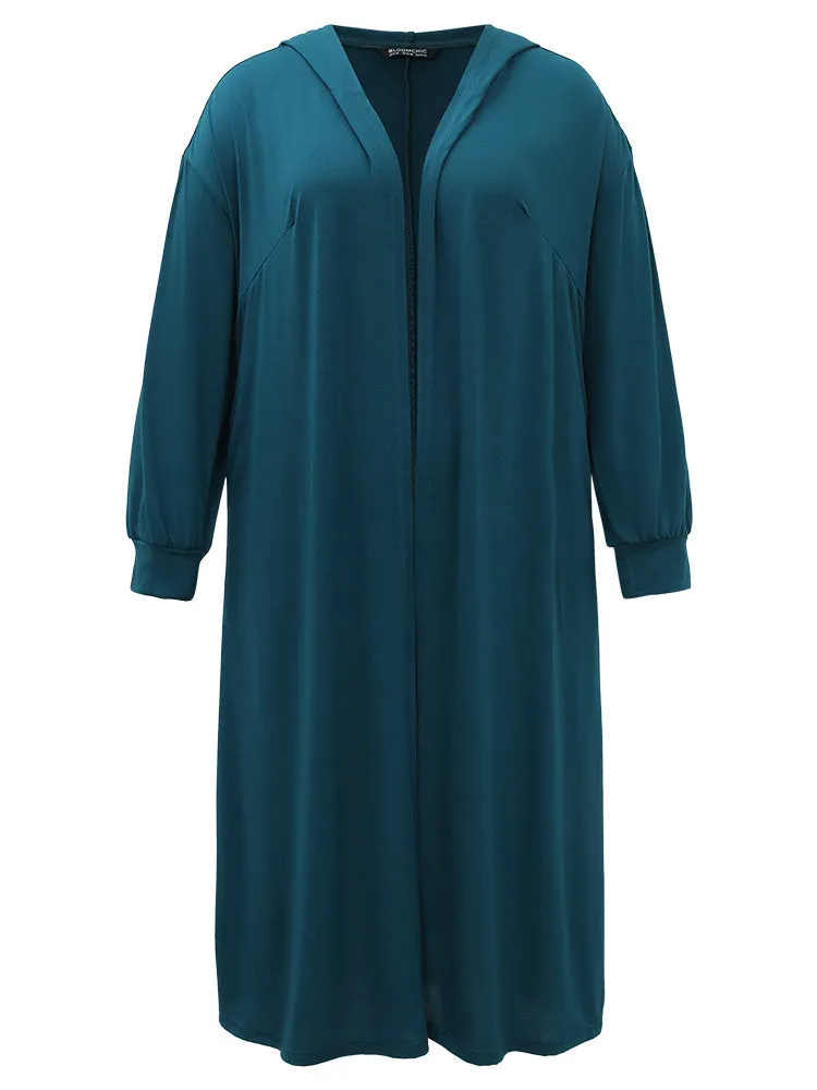 Tunic Plain Hooded Pocket Split Hem Kimono