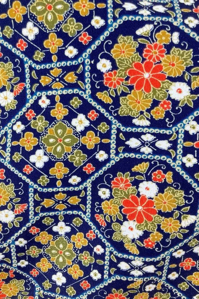 Vintage Navy Blue Retro 80s Kimono