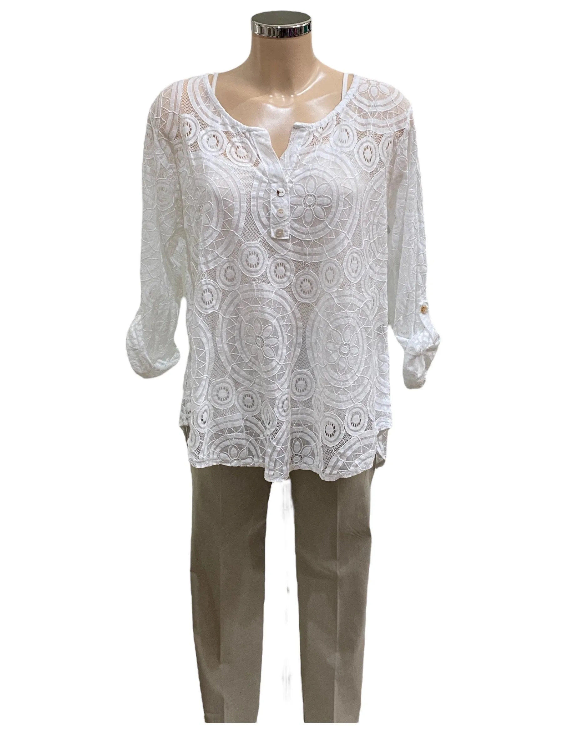 Wendy Burn Out Effect Two Piece Cotton Blouse (2 Colours)
