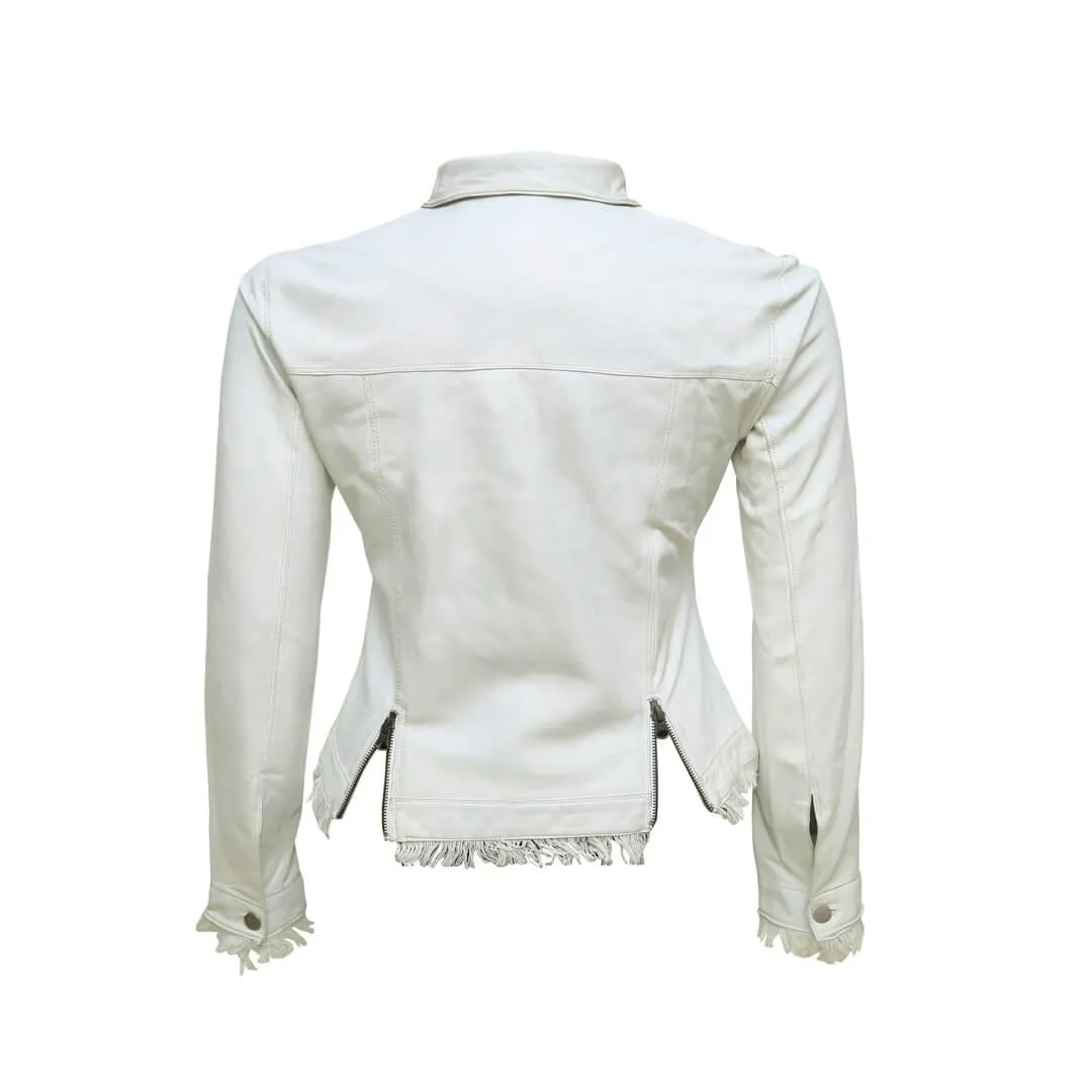 White Printed Leather Jacket