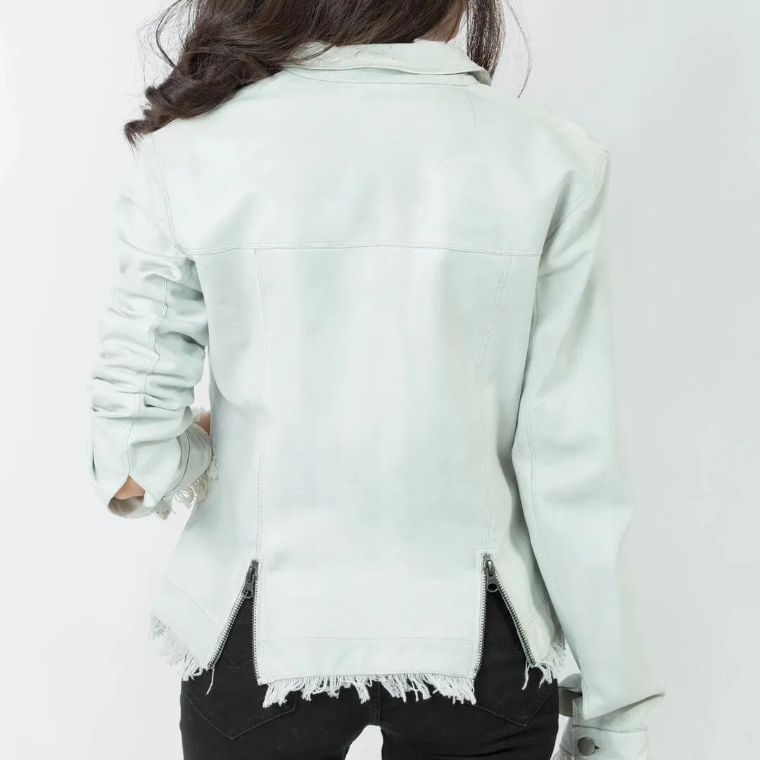 White Printed Leather Jacket