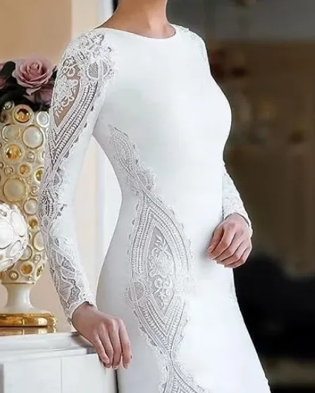 Women Elegant Long Sleeve Sheath Lace wedding dress
