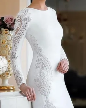 Women Elegant Long Sleeve Sheath Lace wedding dress