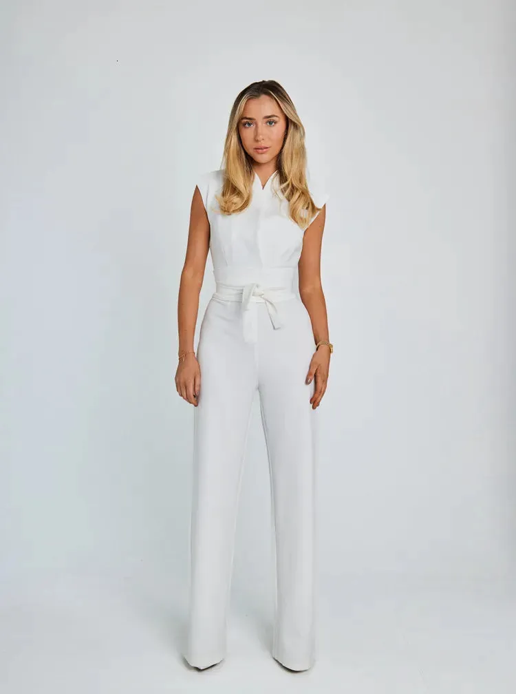 Women's Jumpsuits Rompers Elegant Jumpsuits for Women Summer Sexy O Neck Sleeveless Wide Leg Jumpsuit Office Overalls Lady Party Jumpsuit 230812