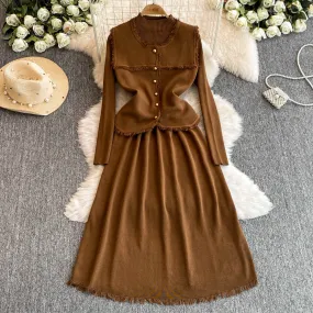 Woolen Vest&Sweater Dress Vintage 2Pcs