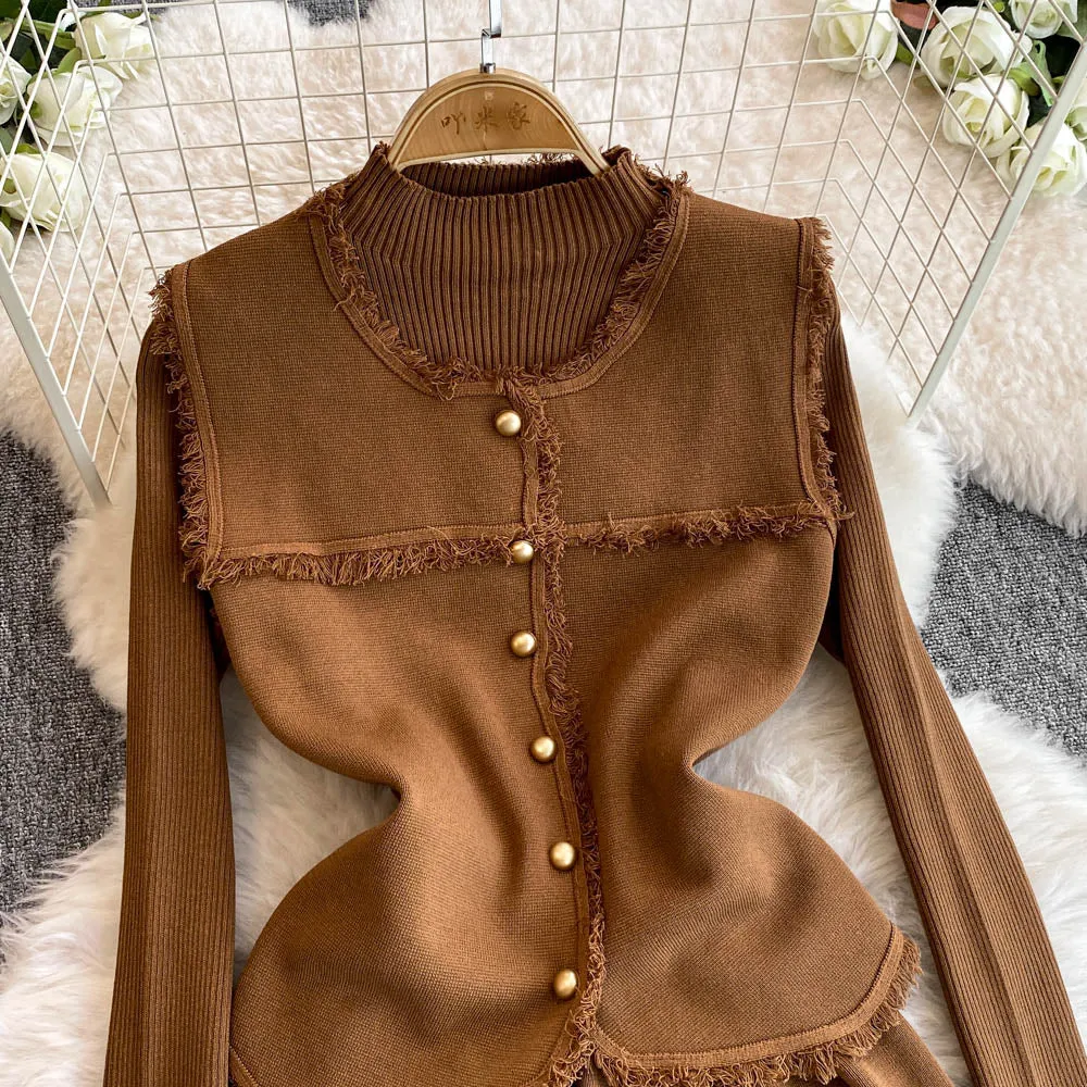 Woolen Vest&Sweater Dress Vintage 2Pcs