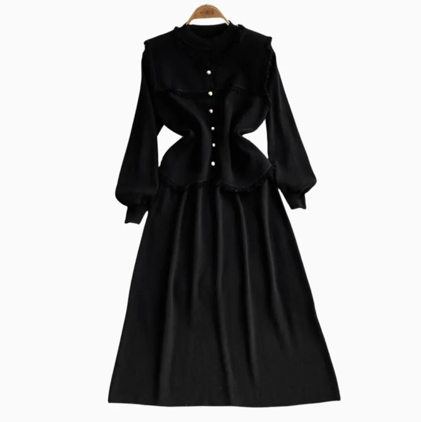 Woolen Vest&Sweater Dress Vintage 2Pcs