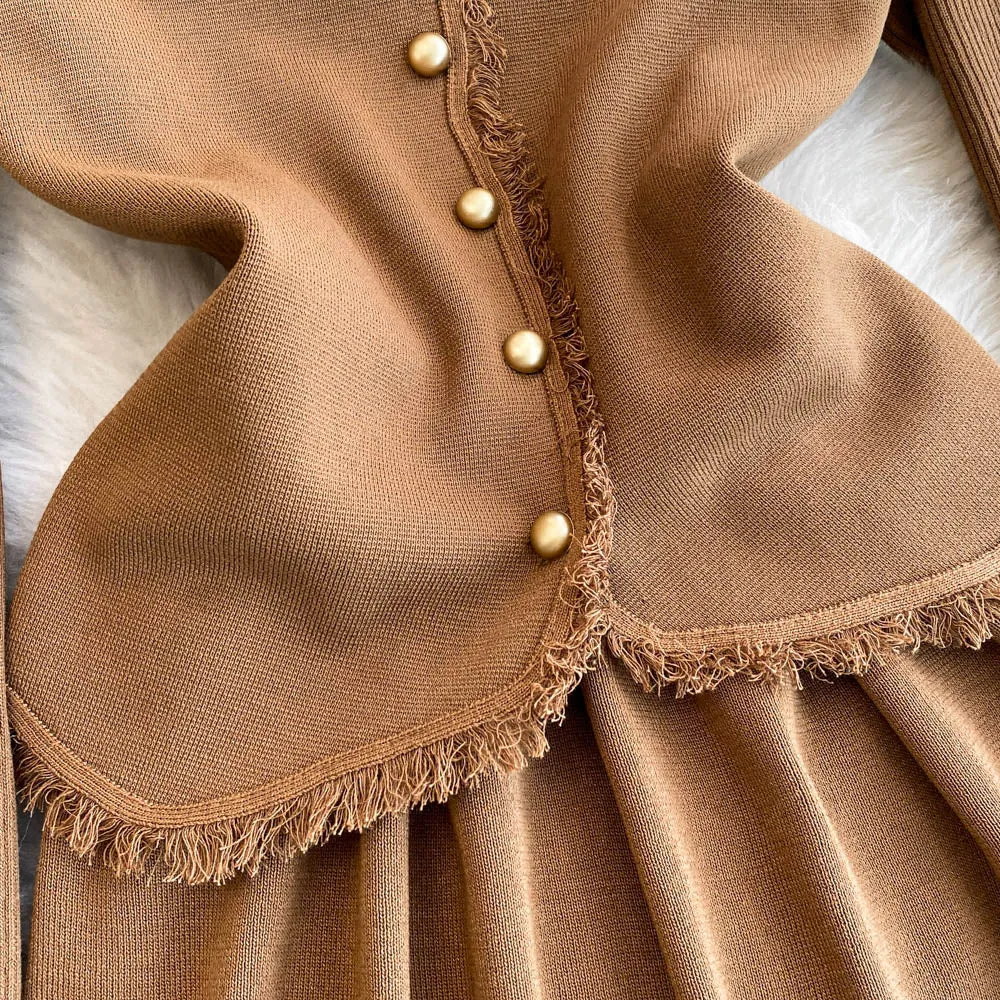 Woolen Vest&Sweater Dress Vintage 2Pcs