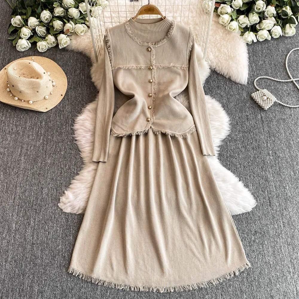 Woolen Vest&Sweater Dress Vintage 2Pcs