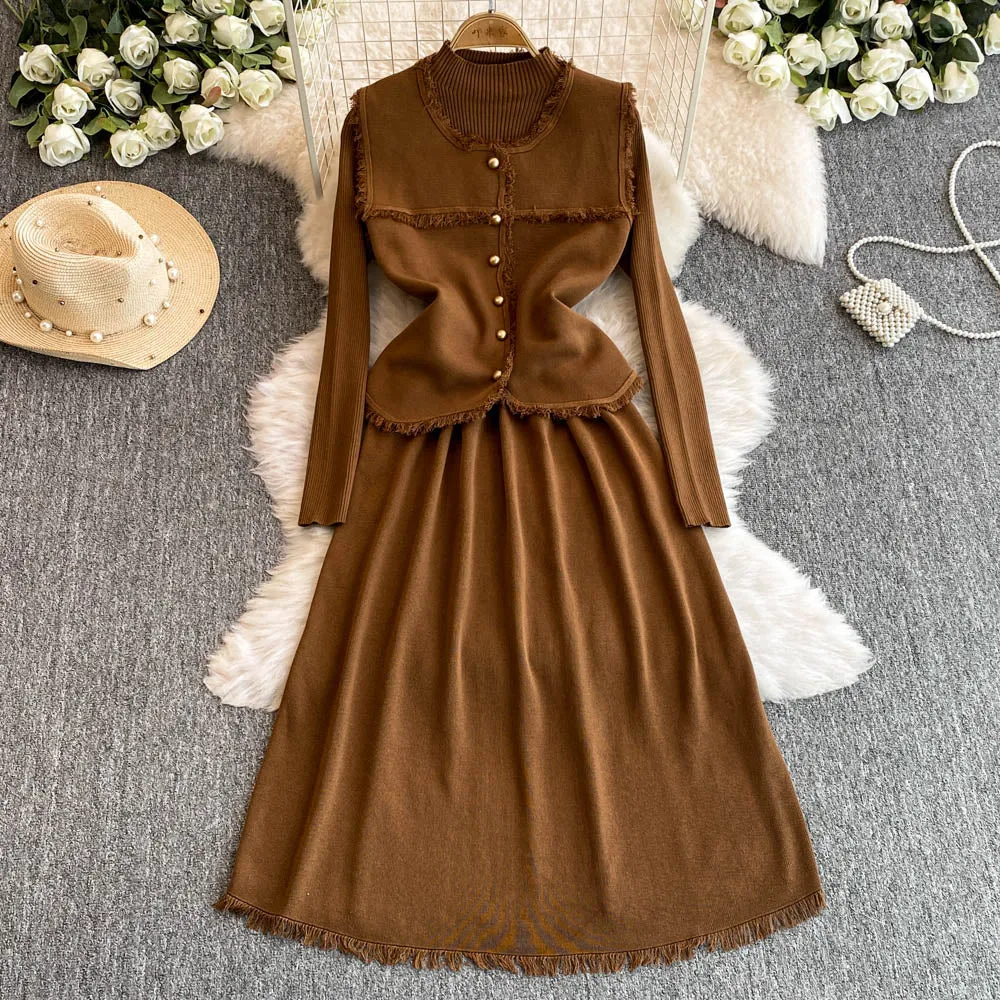 Woolen Vest&Sweater Dress Vintage 2Pcs