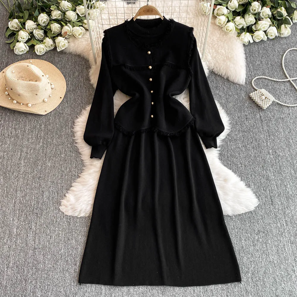 Woolen Vest&Sweater Dress Vintage 2Pcs