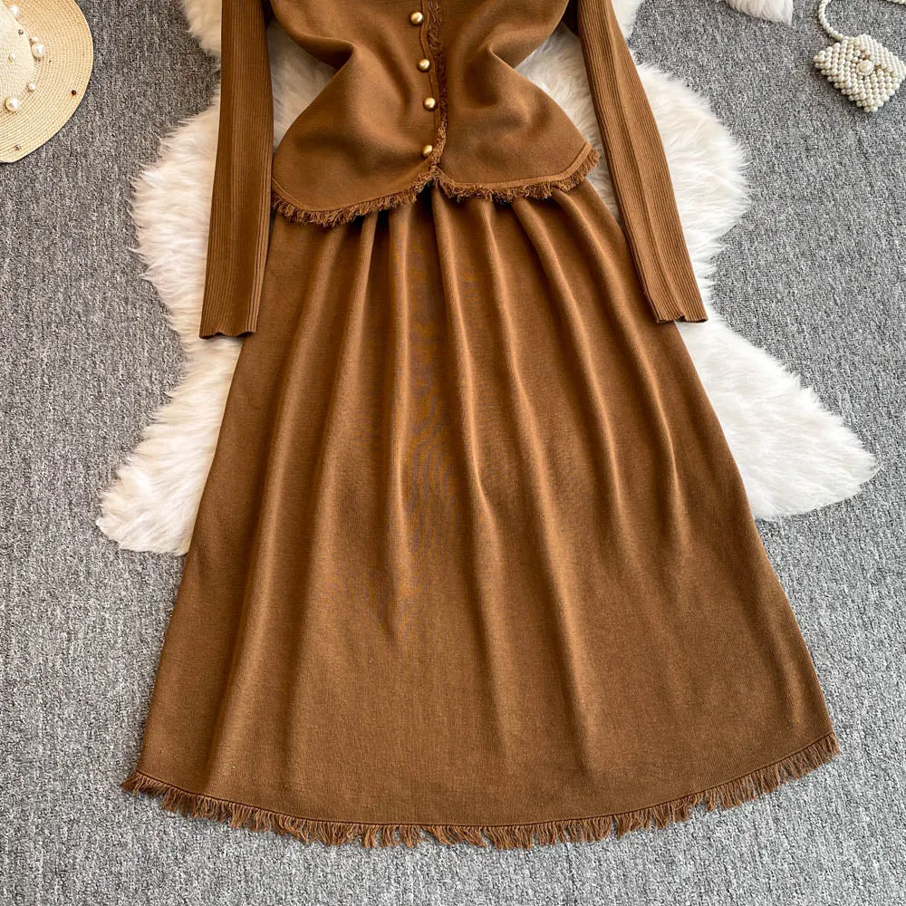 Woolen Vest&Sweater Dress Vintage 2Pcs